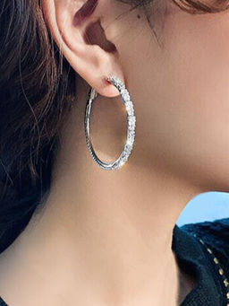 Peora - Silver Plated American Diamond Studded Hoop Earrings Fashion Jewellery