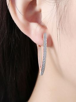 Peora - Rose Gold Plated Diamond Cut CZ Clutch Back Stylish Hoop Earrings