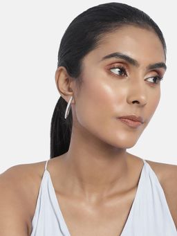 Peora - Silver Plated Diamond Cut CZ Clutch Back Stylish Hoop Earrings