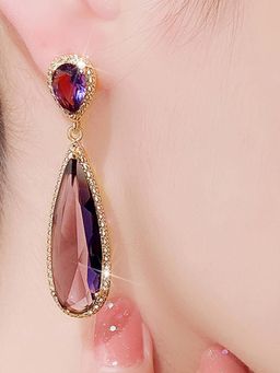 Peora - Purple Crystal Studded Gold Plated Drop and Dangle Earrings Fashion Stylish Jewellery