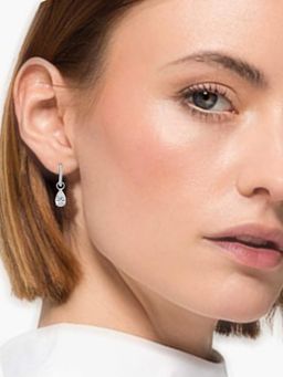 Peora - American Diamond Studded Silver Plated Drop Earrings Fashion Stylish jewellery