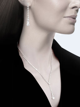 Peora - Silver Plated American Diamond Studded Necklace and Earrings Set Fashion Jewellery