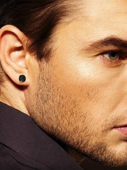 Peora - Stainless Steel Black Stud Earrings for Men and Women