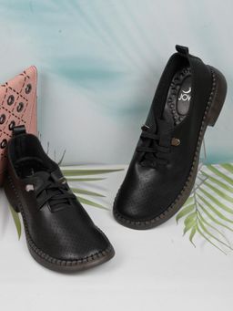 Jove - Women Black Perforated Casual Shoes Black