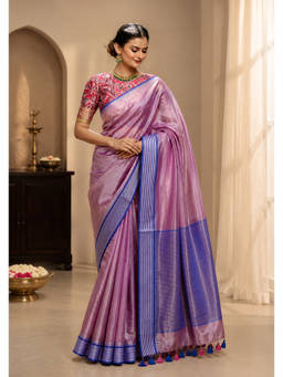 Shobitam - Soft Purple Tissue Linen Saree With Unstitched Blouse