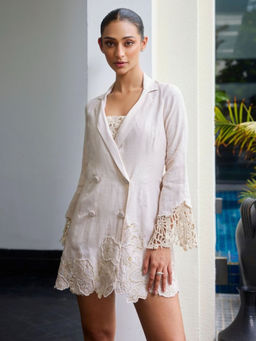 LABEL RUHBAB - Crochet Applique & Thread Embroidery Blazer Dress