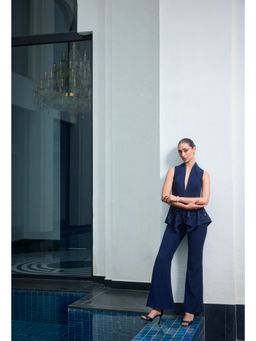 LABEL RUHBAB - Panelled Collar Peplum Top and Pant (Set of 2)