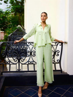 LABEL RUHBAB - Jute Applique, Crystal & Sequin Motifs Shirt and Pant (Set of 2)