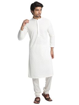 Manyavar - Cream Cotton blend traditional Kurta and Churidar (Set of 2)