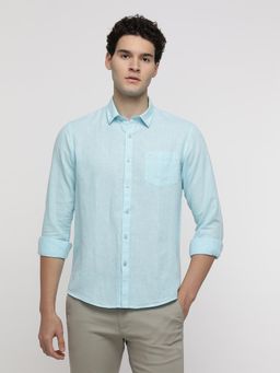 Crocodile - Light Blue Cotton Linen Textured Shirt