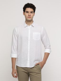 Crocodile - White Cotton Linen Textured Shirt
