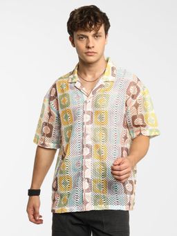 Campus Sutra - Men Multi-Color Geometric Block Oversized Shirt