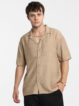 Campus Sutra - Men Tan Brown Graph-Tactile Oversized Shirt
