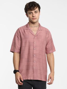 Campus Sutra - Men Sienna Mauve Graph-Tactile Oversized Shirt