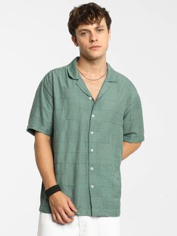 Campus Sutra - Men Sea Green Graph-Tactile Oversized Shirt