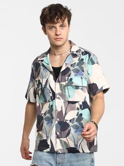 Campus Sutra - Men Multicolour Artistic Bloom Oversized Shirt