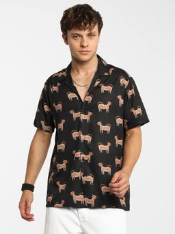 Campus Sutra - Men Midnight Black Tiger Shirt