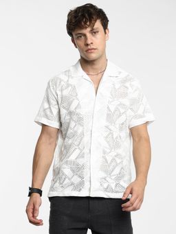 Campus Sutra - Men Ivory White Resort Knit Shirt