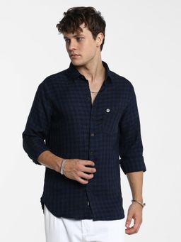 Campus Sutra - Men Indigo Blue Gingham Check Shirt
