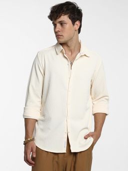 Campus Sutra - Men Pale Yellow Stripe-Creased Shirt