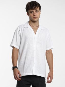 Campus Sutra - Men Chalk White Textured Knit Shirt