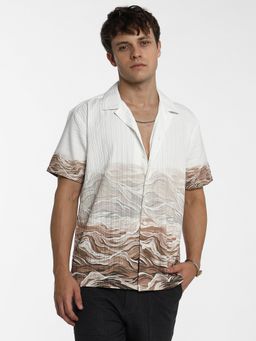 Campus Sutra - Men Ivory White and Tan Brown Desert Ombre Shirt