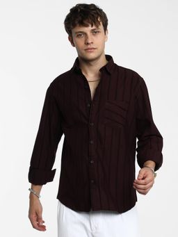 Campus Sutra - Men Wine Red Pastel Striped Shirt