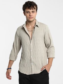 Campus Sutra - Men Khaki Beige Floral-Textured Shirt