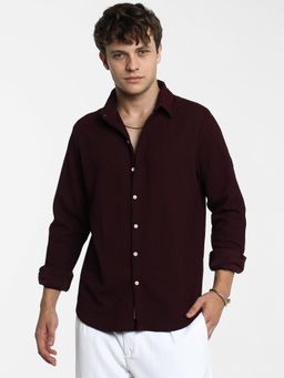 Campus Sutra - Men Maroon Red Stripe-Creased Shirt