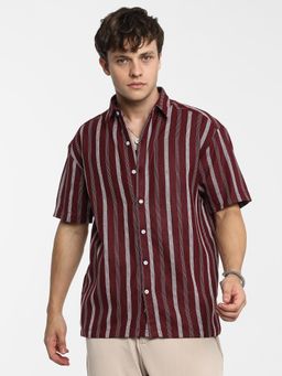 Campus Sutra - Men Maroon Red Pencil Striped Shirt