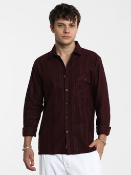 Campus Sutra - Men Burgundy Red Multitrack-Striped Shirt