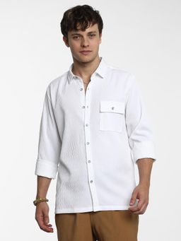 Campus Sutra - Men Powder White Utility Textured Shirt