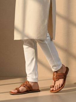 PRIVO - Men Tan Casual Solid One Toe Slip-On Kolhapuris