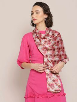 Dupatta Bazaar - Women's Multicolor Floral Printed Satin Scarf