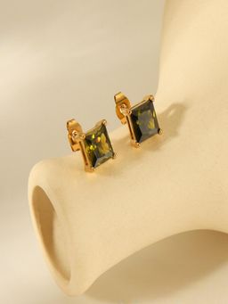 AQUASTREET - Green Zircon Square 18K Gold Plated Waterproof Anti-Tarnish Stud Earrings