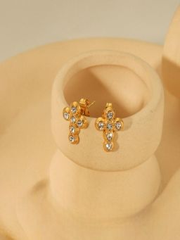 AQUASTREET - Zircon Cross 18K Gold Plated Waterproof Anti-Tarnish Stud Earrings