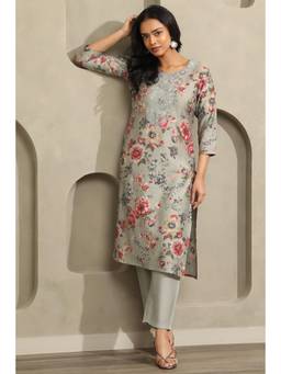 Soch - Women Green Printed Cotton Blend Kurta with Pant