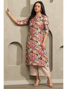 Soch - Women Beige Floral Cotton Blend Kurta