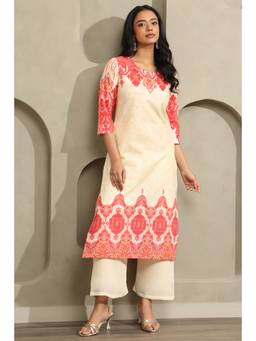 Soch - Women Off White Paisley Cotton Kurta