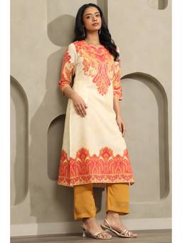 Soch - Women Cream Paisley Cotton Kurta