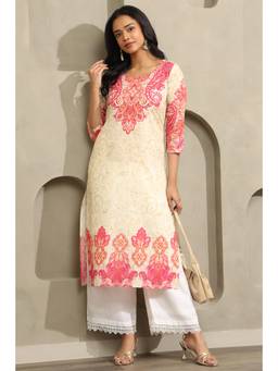 Soch - Women Cream Paisley Cotton Kurta