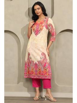 Soch - Women Cream Paisley Cotton Kurta
