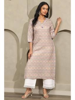 Soch - Women Purple Printed Linen Kurta