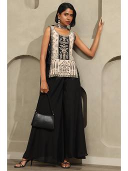 Soch - Women Black Printed Crepe Kurti and Palazzo with Dupatta