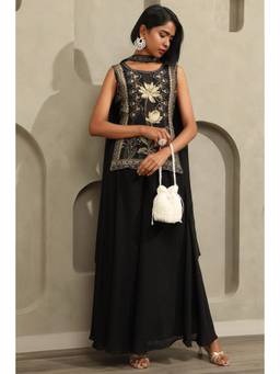 Soch - Women Black Floral Crepe Kurti and Palazzo with Dupatta