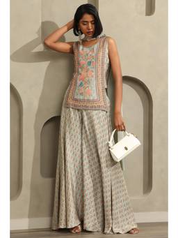 Soch - Women Green Printed Silk Blend Kurti and Palazzo with Dupatta
