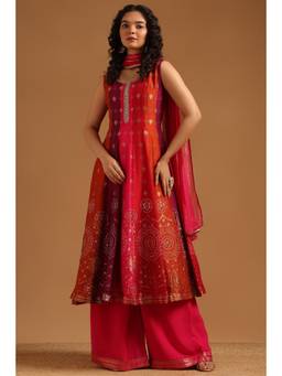 Soch - Multi-Color Embellished Cotton Kurta, Unstitched Sleeves and Palazzo with Dupatta