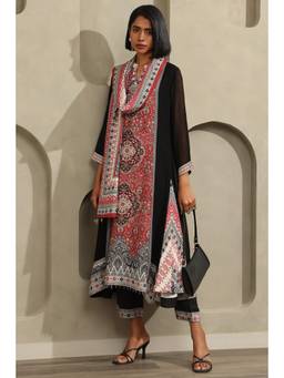Soch - Women Black Printed Muslin Kurta and Pant with Dupatta