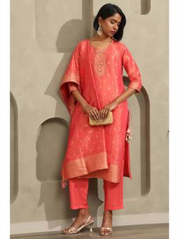 Soch - Women Peach Woven Brocade Kurta and Pant with Dupatta