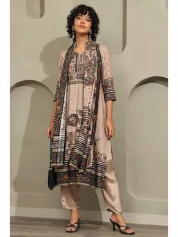 Soch - Women Beige Printed Muslin Kurta and Pant with Dupatta